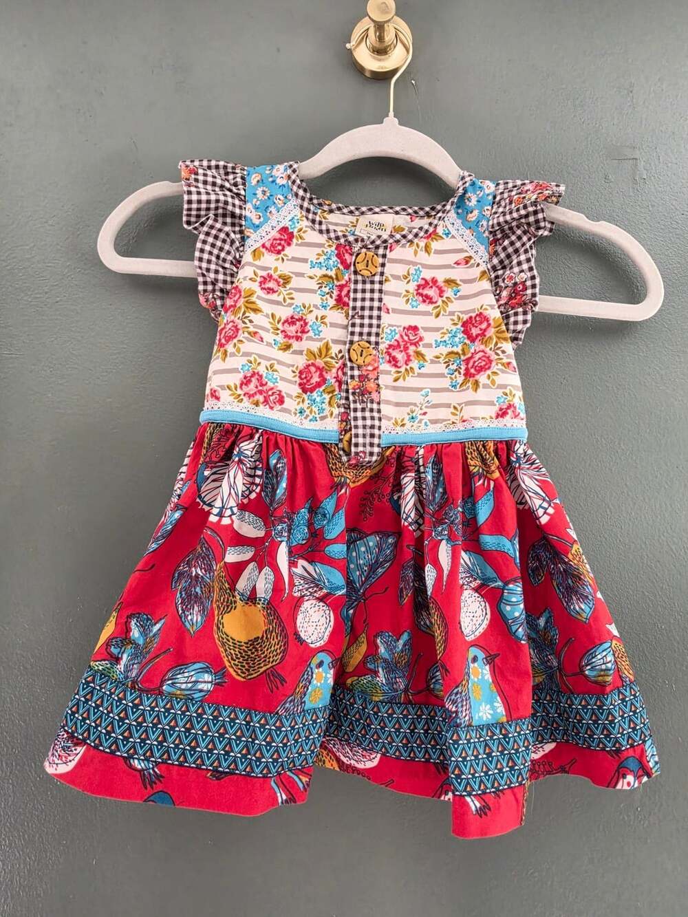 Wildflowers Dress Size 4 Floral Butterfly Red Cotton Linen